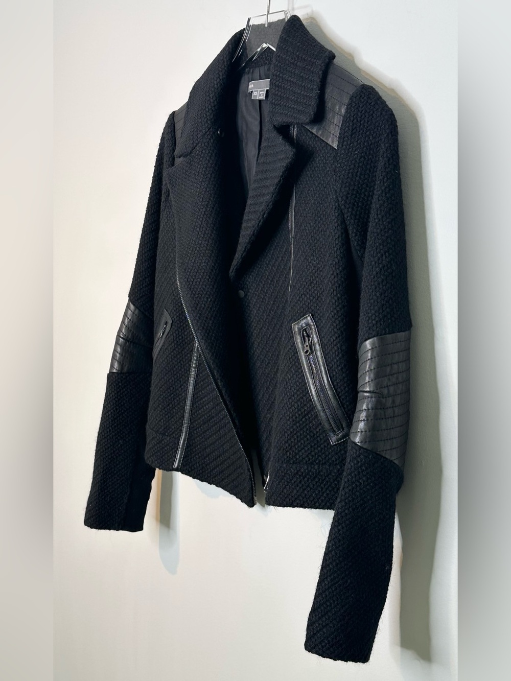 Vince Black Moto Wool Quilted Leather Trim Jacket - Picture 7 of 16